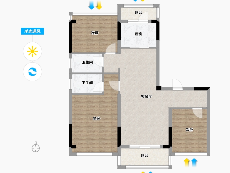 四川省-成都市-华侨城碧桂园莫奈的湖21号楼,22号楼,19号楼,20号楼,23号楼117m²-88.68-户型库-采光通风