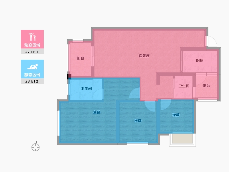 四川省-成都市-西宸春天1号楼,2号楼97m²-76.02-户型库-动静分区