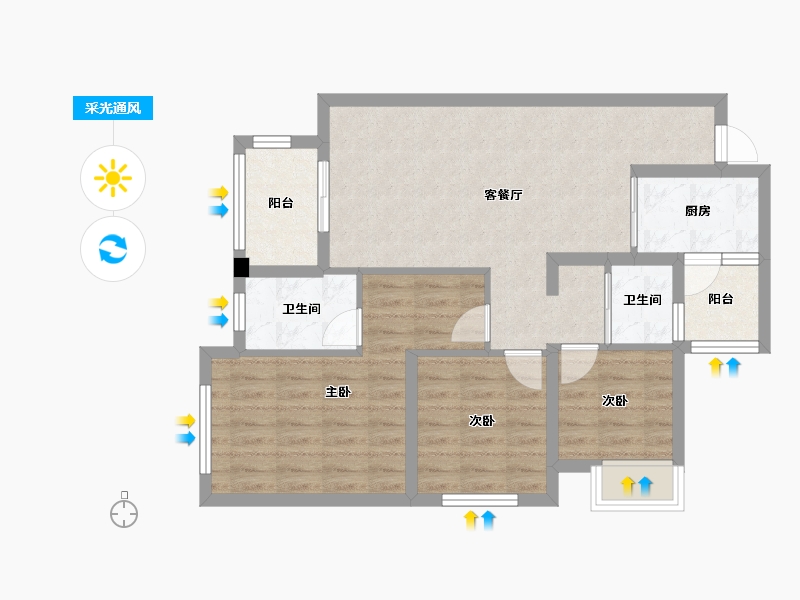 四川省-成都市-西宸春天1号楼,2号楼97m²-76.02-户型库-采光通风