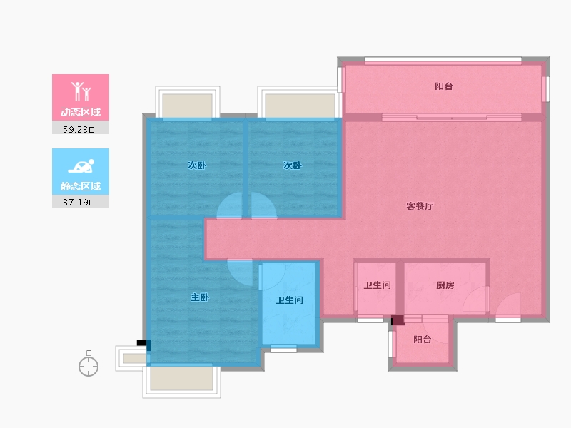 四川省-成都市-铂景台1号楼,4号楼108m²-86.83-户型库-动静分区