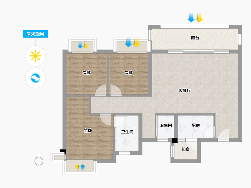 四川省-成都市-铂景台1号楼,4号楼108m²-86.83-户型库-采光通风