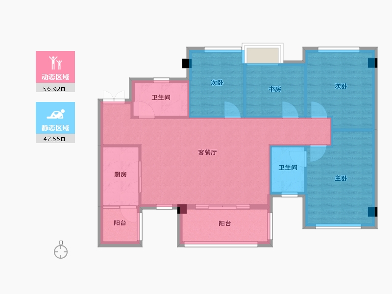 四川省-成都市-西宸春天1号楼,2号楼117m²-94.66-户型库-动静分区