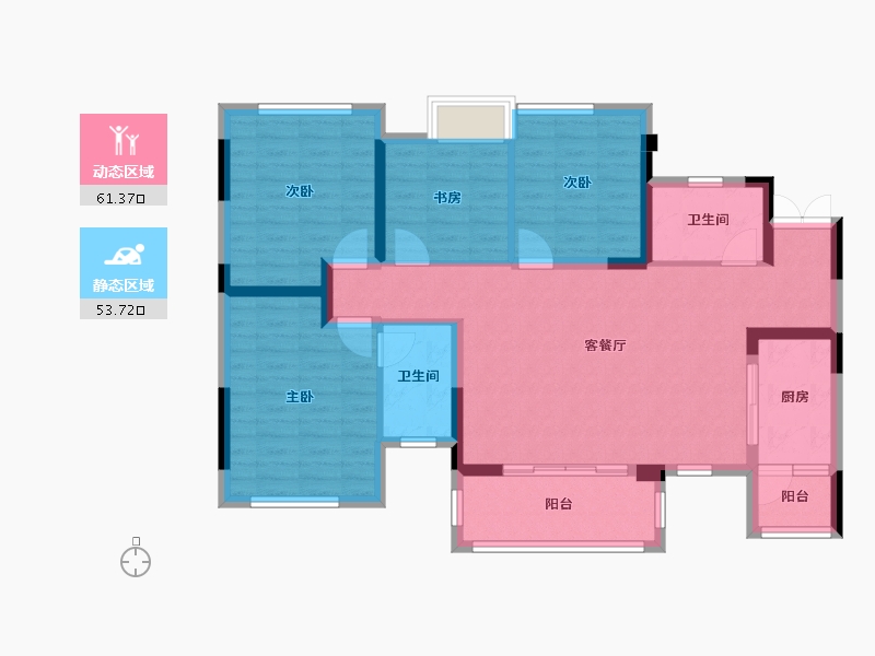 四川省-成都市-西宸春天1号楼,2号楼128m²-103.00-户型库-动静分区