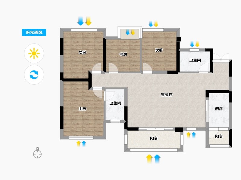 四川省-成都市-西宸春天1号楼,2号楼128m²-103.00-户型库-采光通风