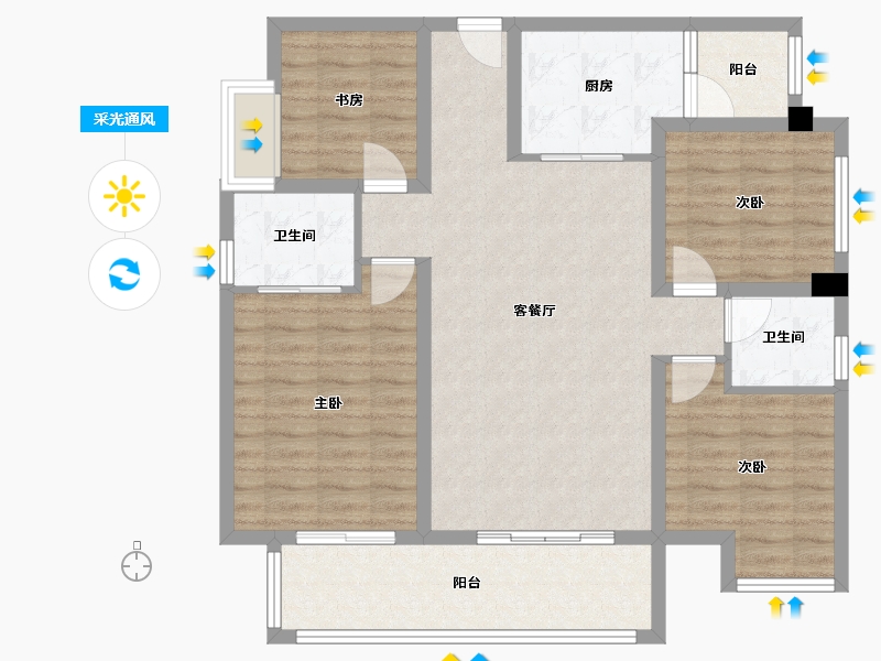 四川省-成都市-西宸春天1号楼,2号楼127m²-101.19-户型库-采光通风