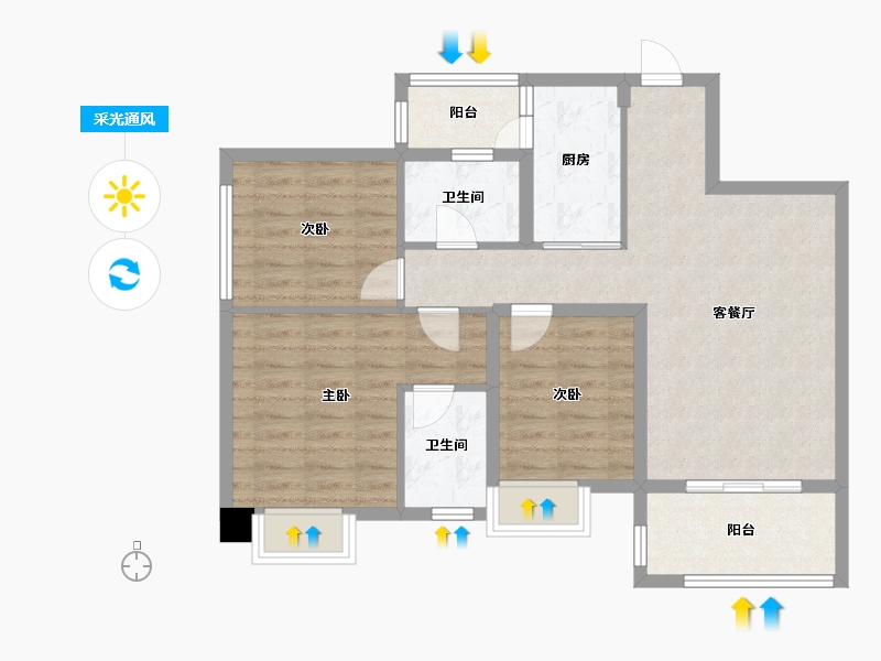 四川省-成都市-铂景台3号楼104m²-81.30-户型库-采光通风