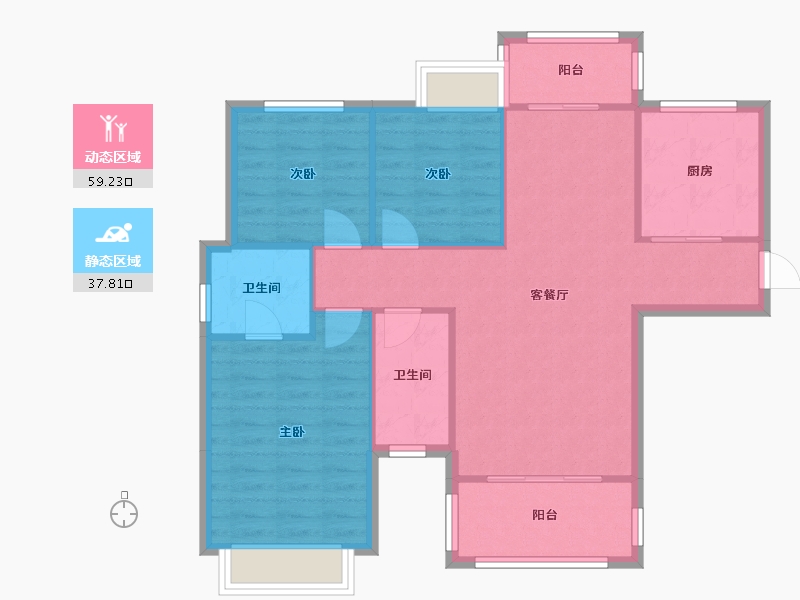 四川省-成都市-铂景台2号楼114m²-88.23-户型库-动静分区