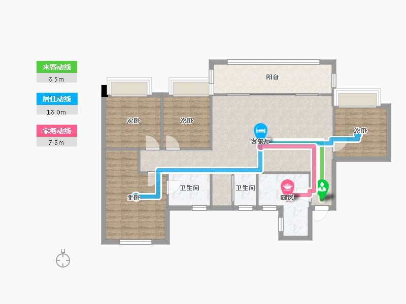 四川省-成都市-铂景台3号楼129m²-104.89-户型库-动静线