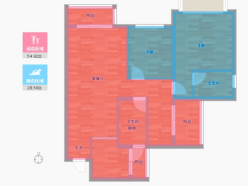 四川省-成都市-奥园玖俪湾3号楼96m²-74.37-户型库-动静分区