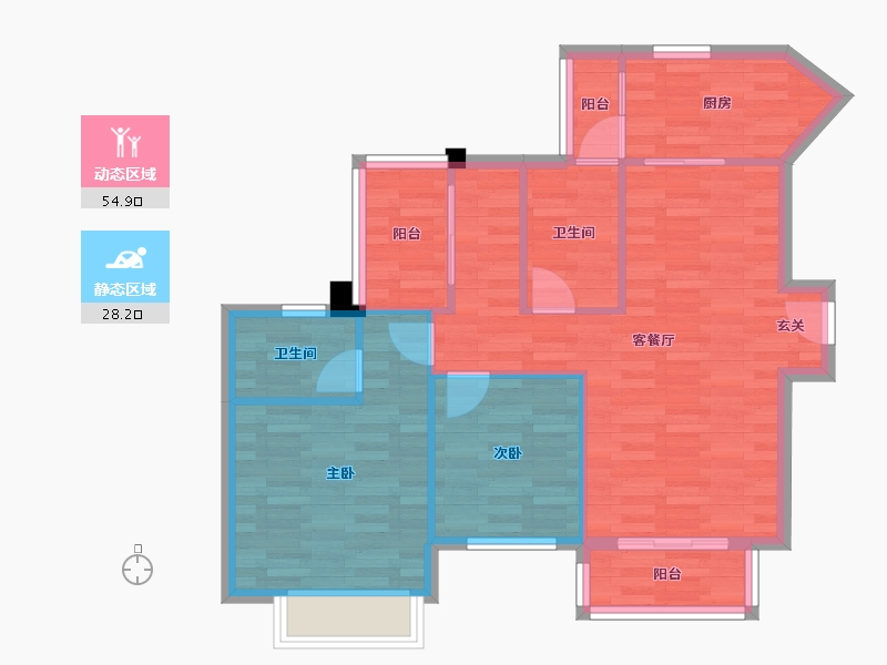 四川省-成都市-奥园玖俪湾2栋,6栋98m²-74.94-户型库-动静分区