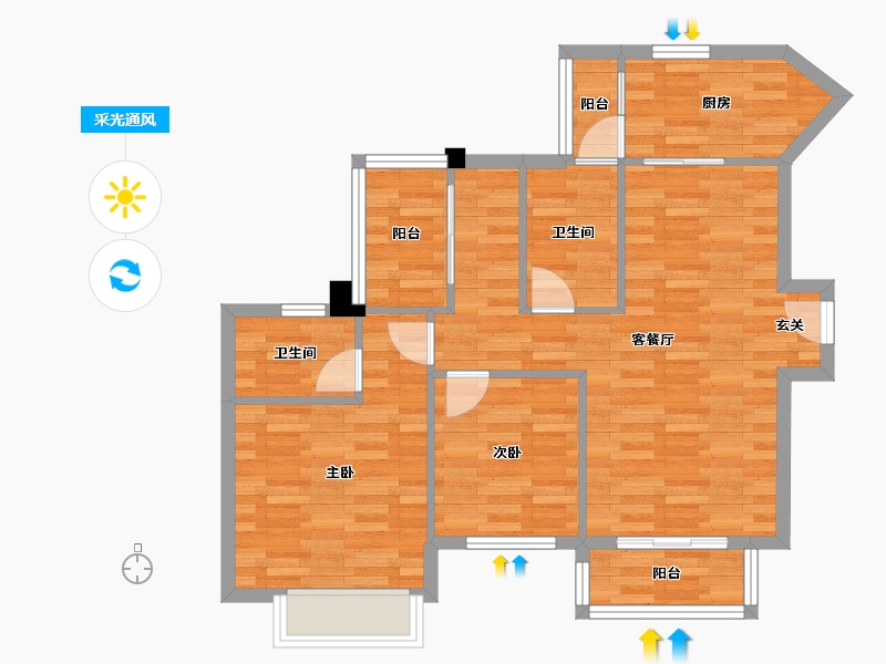 四川省-成都市-奥园玖俪湾2栋,6栋98m²-74.94-户型库-采光通风