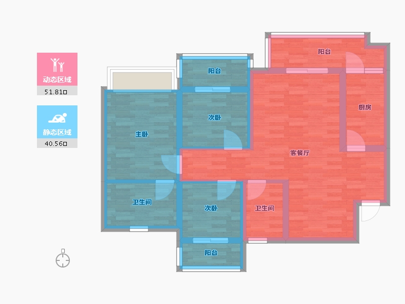 四川省-成都市-蓝湾公馆C4户型102m²-81.28-户型库-动静分区