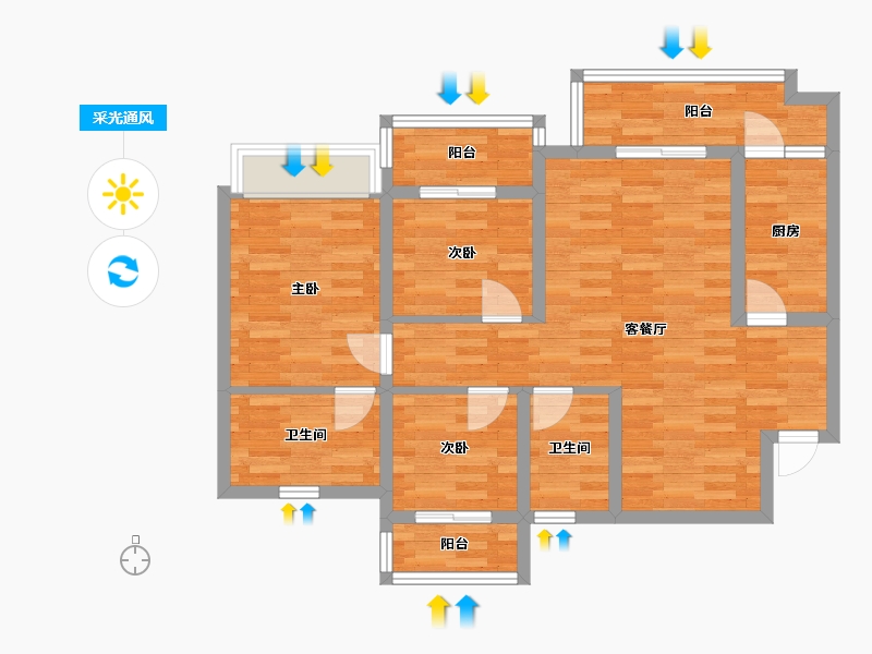 四川省-成都市-蓝湾公馆C4户型102m²-81.28-户型库-采光通风