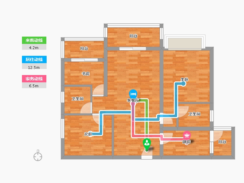 四川省-成都市-蓝湾公馆B2户型101m²-80.06-户型库-动静线