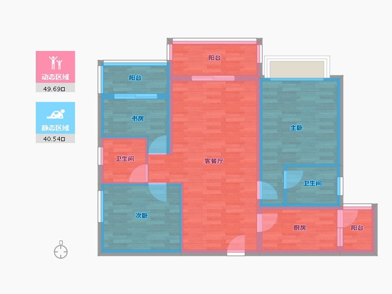 四川省-成都市-蓝湾公馆B2户型101m²-80.06-户型库-动静分区