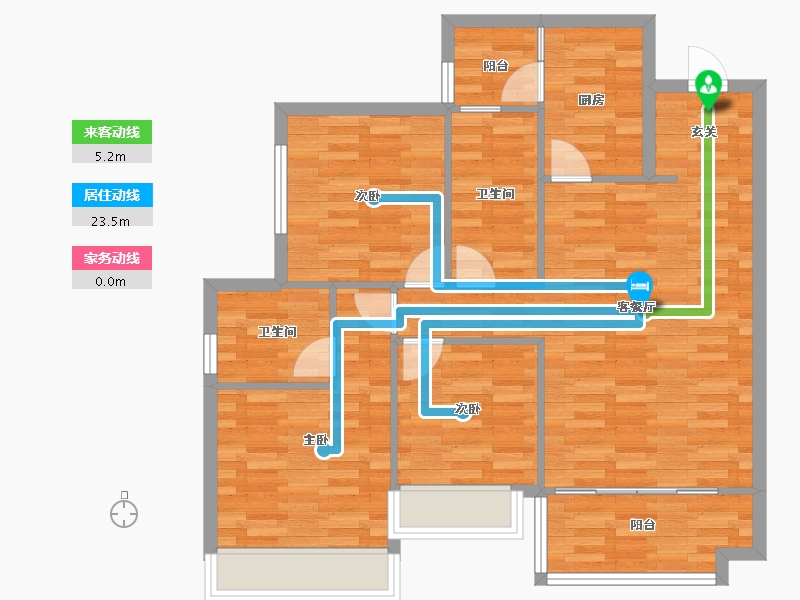 四川省-成都市-华润置地琨瑜府高层C2户型111m²-88.79-户型库-动静线