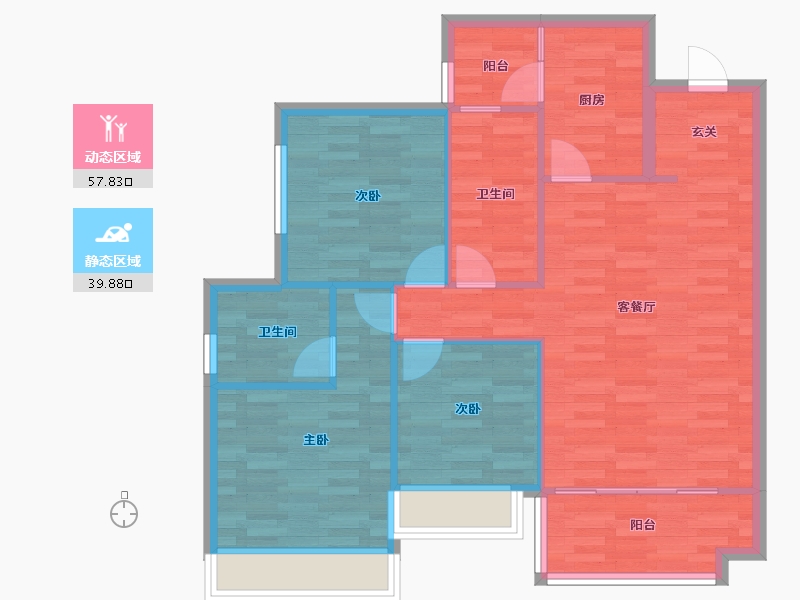 四川省-成都市-华润置地琨瑜府高层C2户型111m²-88.79-户型库-动静分区