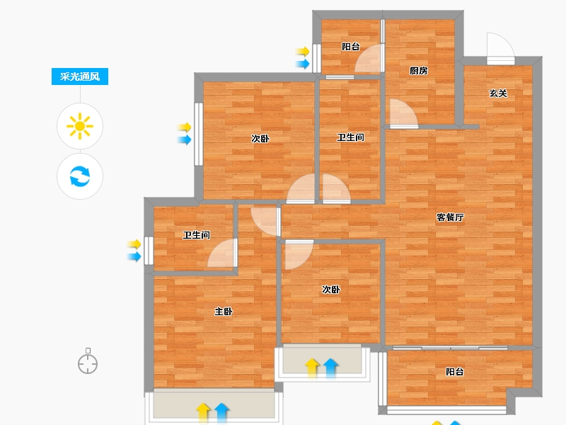 四川省-成都市-华润置地琨瑜府高层C2户型111m²-88.79-户型库-采光通风