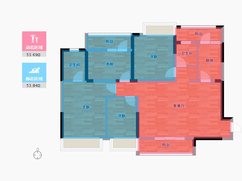 四川省-成都市-白鹤一号A1户型122m²-94.83-户型库-动静分区