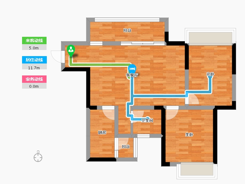 四川省-成都市-白鹤一号B2户型87m²-64.62-户型库-动静线