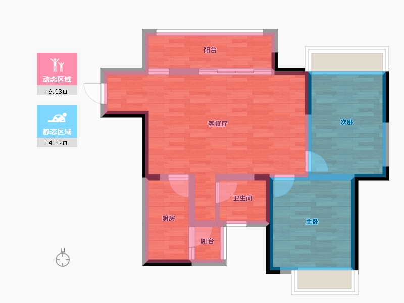 四川省-成都市-白鹤一号B2户型87m²-64.62-户型库-动静分区