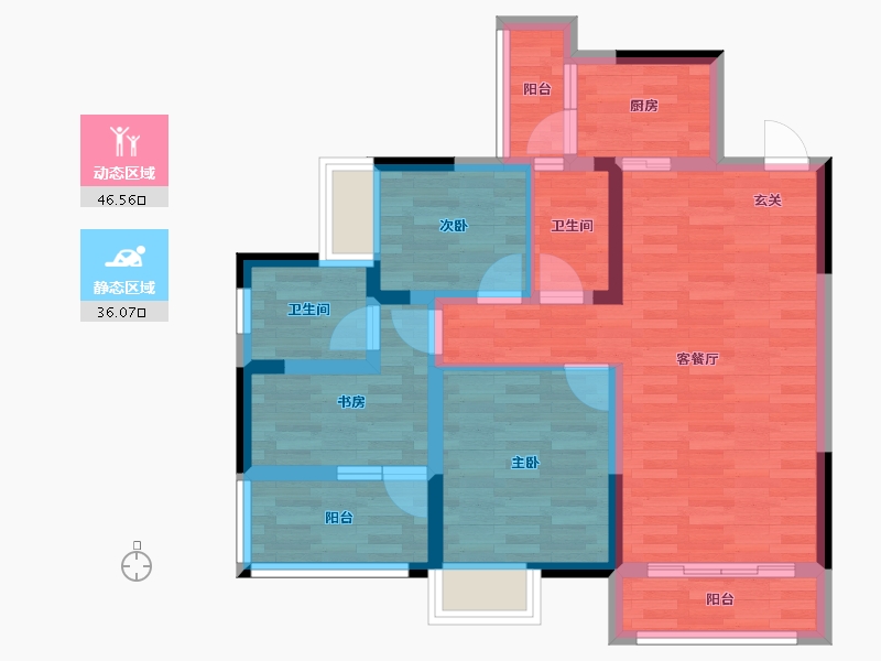 四川省-成都市-白鹤一号B3户型98m²-71.99-户型库-动静分区