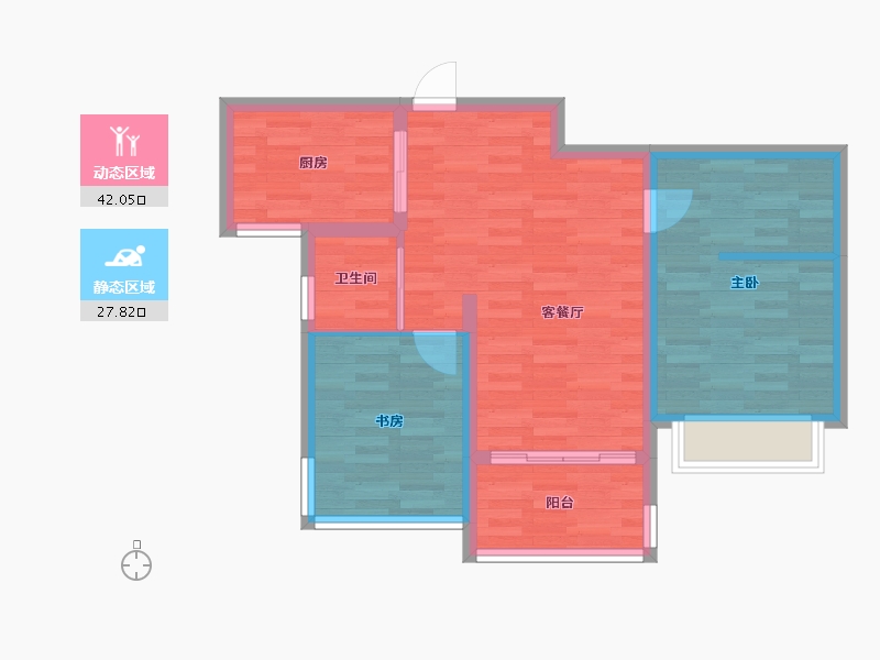 四川省-成都市-格林城市花园A1户型79m²-62.36-户型库-动静分区