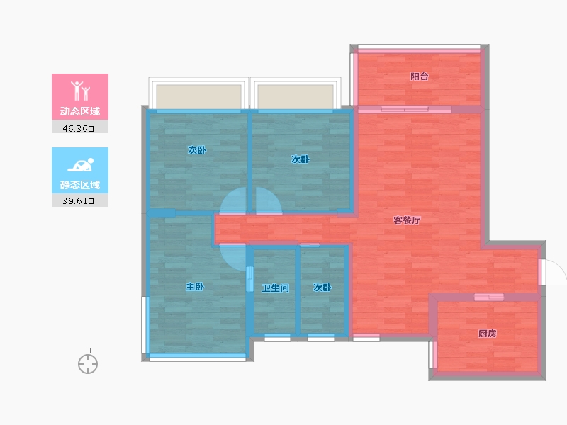 四川省-成都市-格林城市花园E户型96m²-76.20-户型库-动静分区