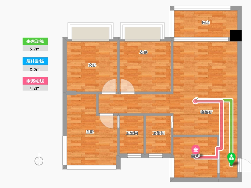 四川省-成都市-格林城市花园E1户型94m²-74.64-户型库-动静线