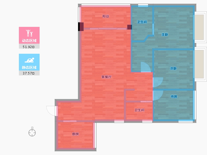 四川省-成都市-格林城市花园B1户型101m²-81.24-户型库-动静分区