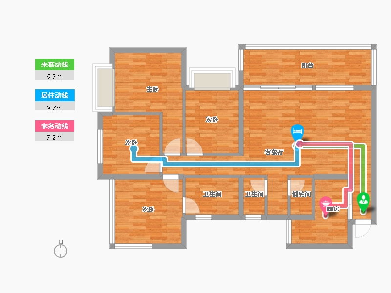 四川省-成都市-格林城市花园C户型123m²-100.62-户型库-动静线