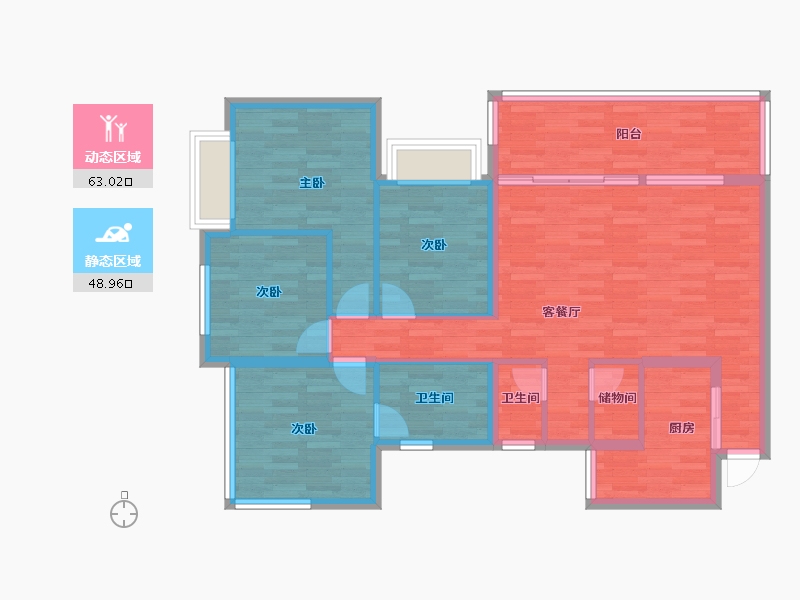 四川省-成都市-格林城市花园C户型123m²-100.62-户型库-动静分区