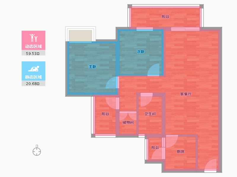 四川省-成都市-和瑞锦府2号楼,3号楼,1号楼86m²-70.56-户型库-动静分区