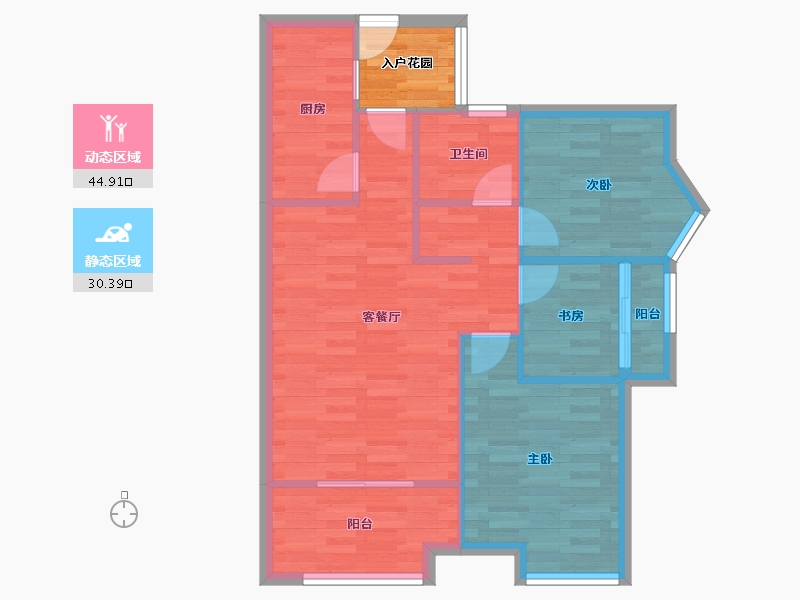 四川省-成都市-泽瀚峰景C3户型81㎡-71.44-户型库-动静分区