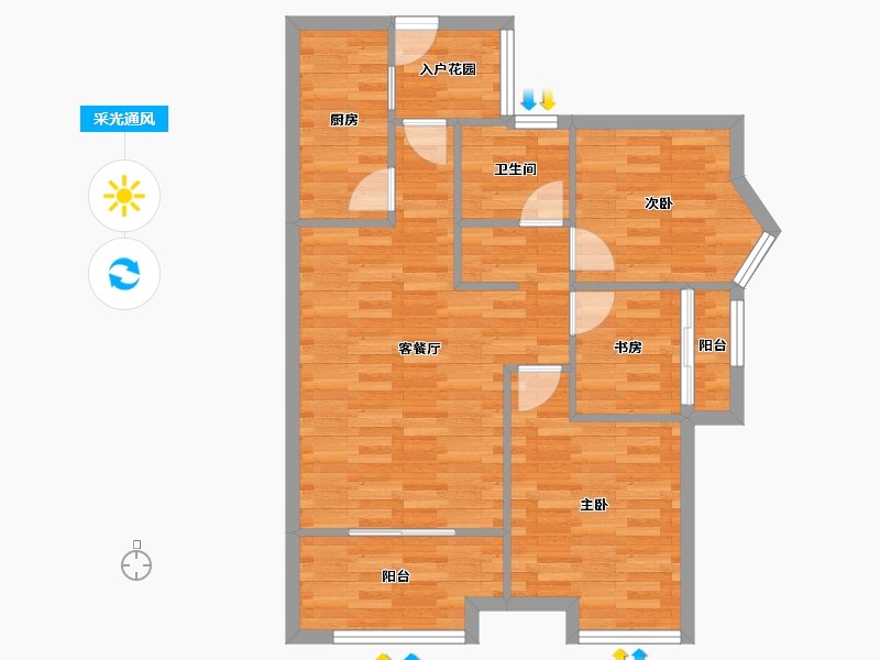 四川省-成都市-泽瀚峰景C3户型81㎡-71.44-户型库-采光通风