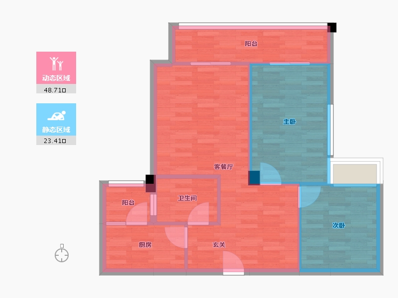 四川省-成都市-缤纷翡翠湾E1户型82m²-64.95-户型库-动静分区