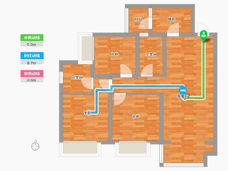 广东省-广州市-缤纷翡翠湾E3户型97m²-73.29-户型库-动静线