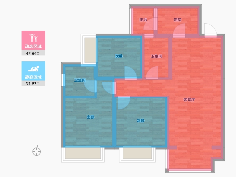 广东省-广州市-缤纷翡翠湾E3户型97m²-73.29-户型库-动静分区