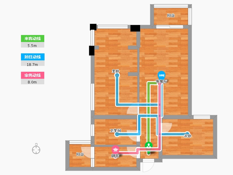 四川省-成都市-缤纷翡翠湾F1户型82m²-63.61-户型库-动静线