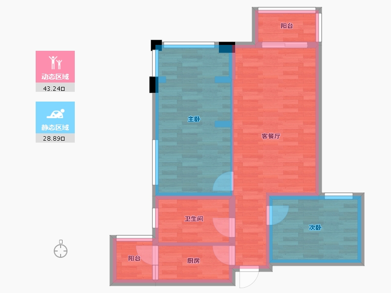 四川省-成都市-缤纷翡翠湾F1户型82m²-63.61-户型库-动静分区