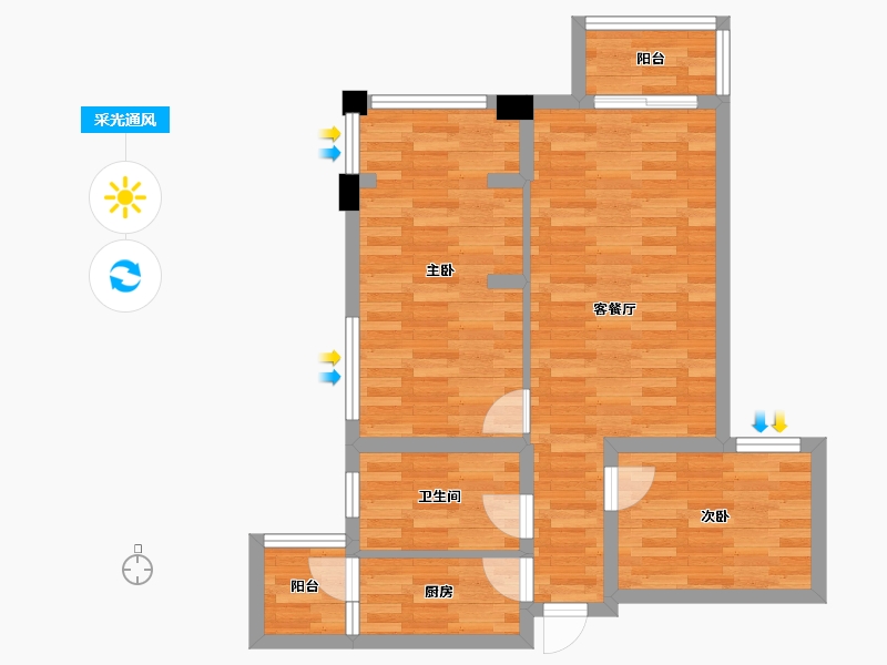 四川省-成都市-缤纷翡翠湾F1户型82m²-63.61-户型库-采光通风