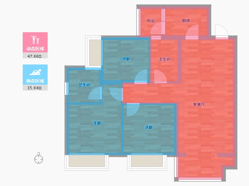 四川省-成都市-缤纷翡翠湾F3户型97m²-73.73-户型库-动静分区