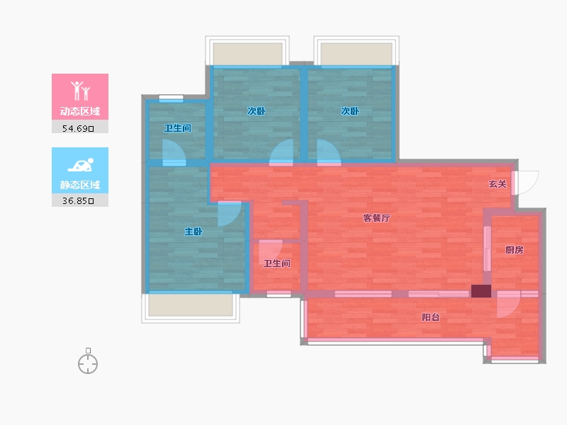 四川省-成都市-缤纷翡翠湾F2户型104m²-80.90-户型库-动静分区