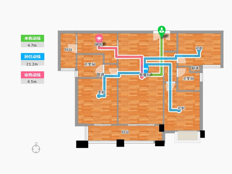 四川省-成都市-和信•玲珑府B户型126m²-101.08-户型库-动静线