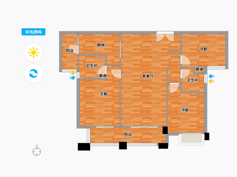 四川省-成都市-和信•玲珑府B户型126m²-101.08-户型库-采光通风