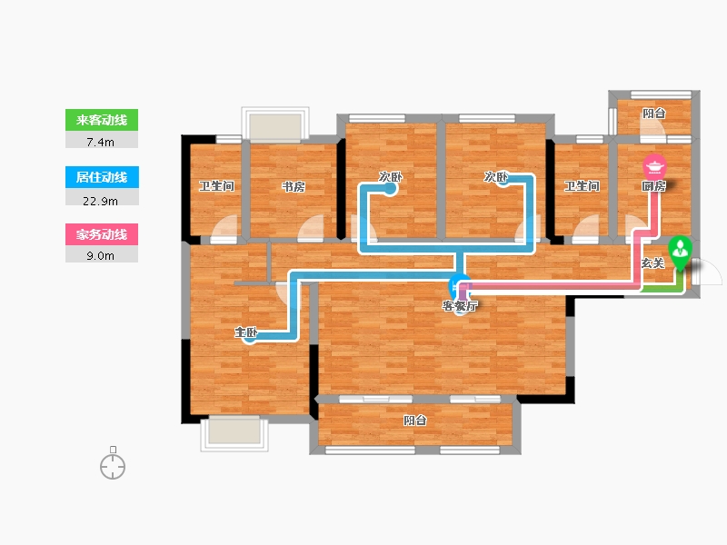 四川省-成都市-和信•玲珑府A户型144m²-109.60-户型库-动静线