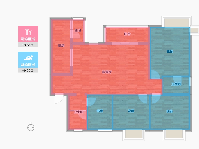 四川省-成都市-融侨悦蓉城住宅3号楼,住宅4号楼129m²-97.87-户型库-动静分区