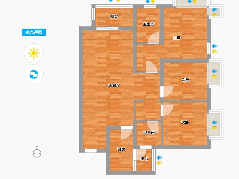 四川省-成都市-融侨悦蓉城105㎡户型105m²-75.79-户型库-采光通风