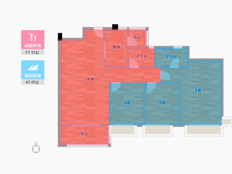 四川省-成都市-东骏湖景湾A1户型123m²-96.26-户型库-动静分区