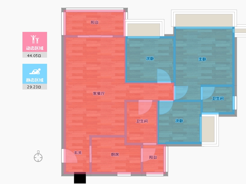 四川省-成都市-东骏湖景湾B1户型94m²-65.99-户型库-动静分区